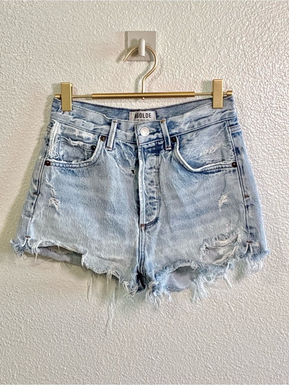 AGOLDE Distressed Denim Cutoff Shorts Size 25 Light Wash